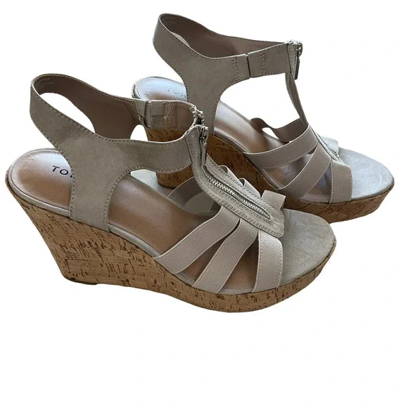 Torrid NWT Stretch Front Zip Wedge Faux Suede Taupe Size 11.5 WW Espadrille - Picture 5 of 7